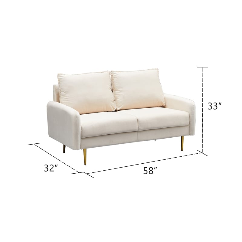 Hybition Velvet Loveseat Modern Sofa with Metal Legs for Living Room-Beige