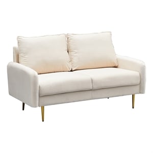 Hybition Velvet Loveseat Modern Sofa with Metal Legs for Living Room-Beige