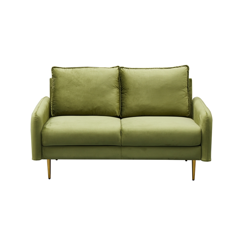 Hybition Velvet Loveseat Modern Sofa with Metal Legs for Living Room-Army Green