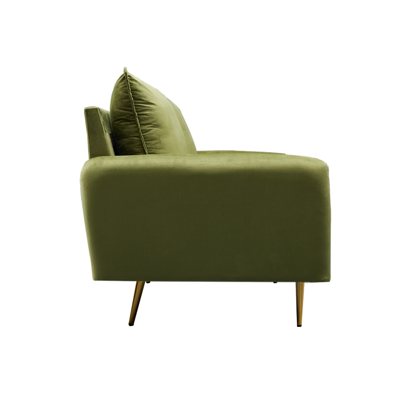 Hybition Velvet Loveseat Modern Sofa with Metal Legs for Living Room-Army Green