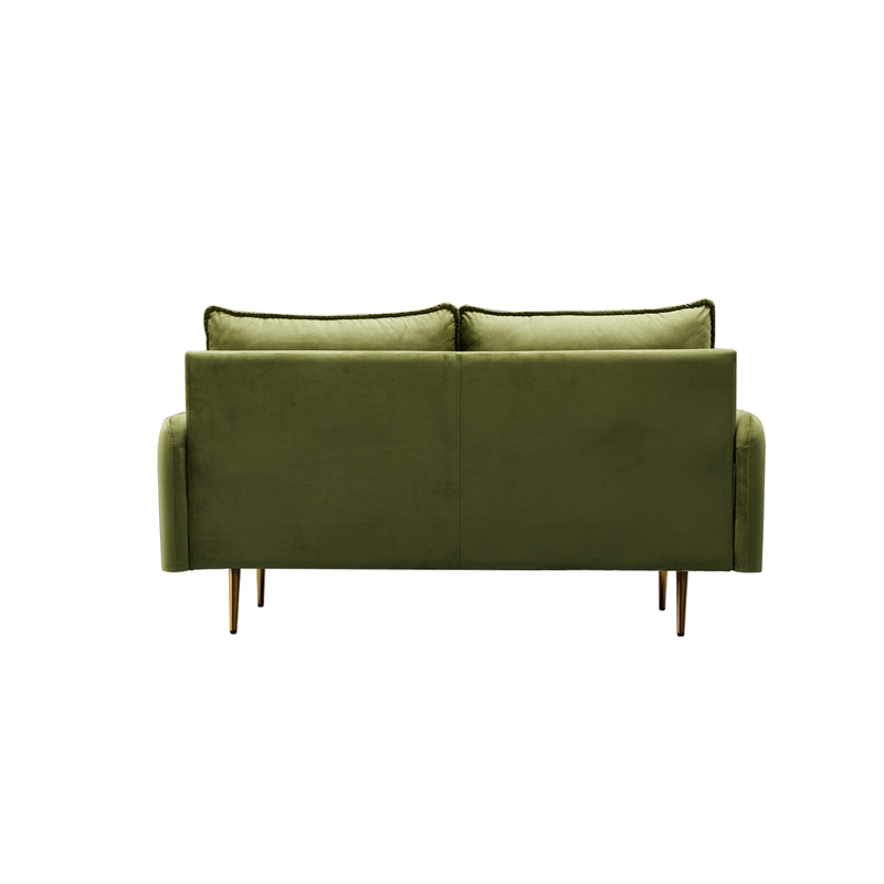 Hybition Velvet Loveseat Modern Sofa with Metal Legs for Living Room-Army Green