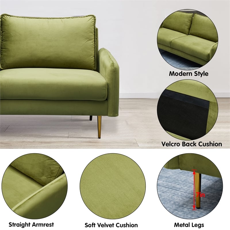 Hybition Velvet Loveseat Modern Sofa with Metal Legs for Living Room-Army Green