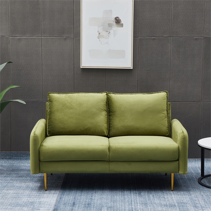 Hybition Velvet Loveseat Modern Sofa with Metal Legs for Living Room-Army Green