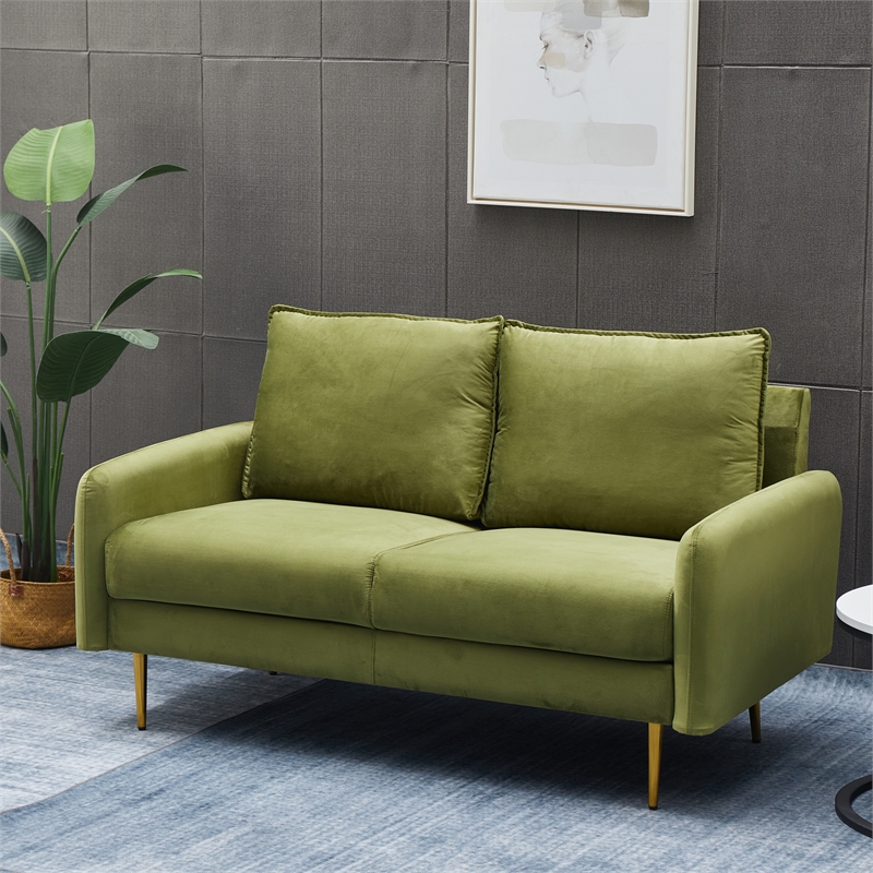 Hybition Velvet Loveseat Modern Sofa with Metal Legs for Living Room-Army Green