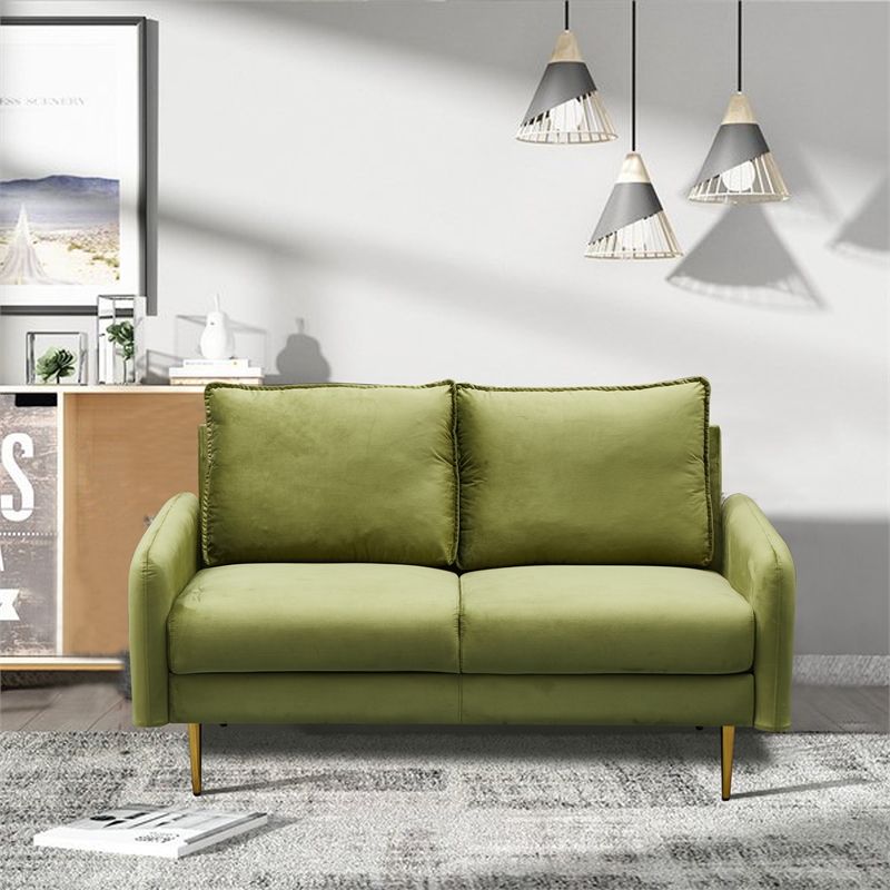 Hybition Velvet Loveseat Modern Sofa with Metal Legs for Living Room-Army Green