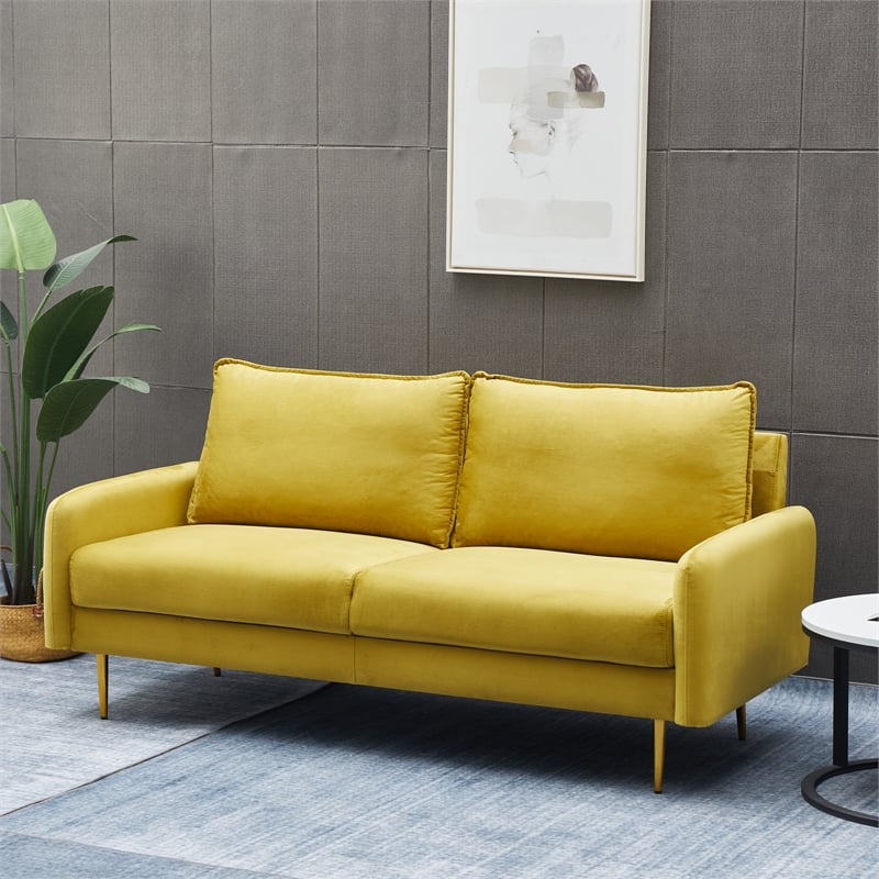 Hybition Velvet Sofa Modern Couch with Metal Legs for Living Room-Gold