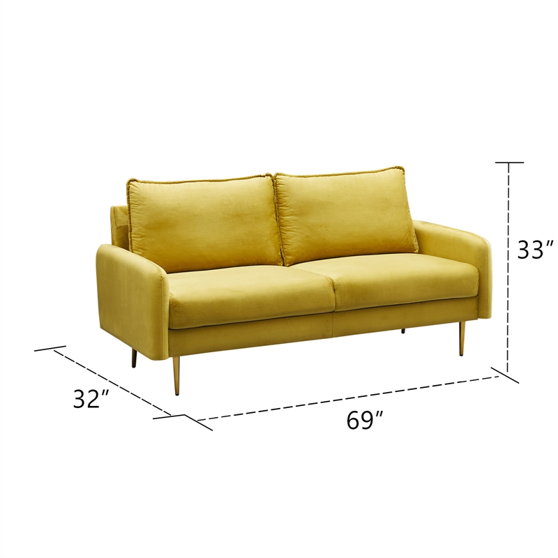Hybition Velvet Sofa Modern Couch with Metal Legs for Living Room-Gold