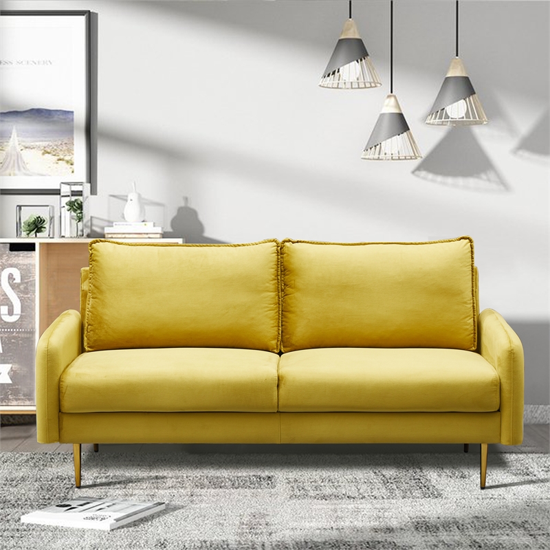 Hybition Velvet Sofa Modern Couch with Metal Legs for Living Room-Gold