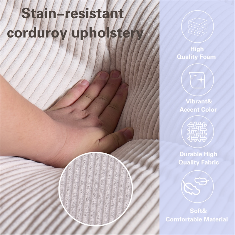 Hybition Oversized Loveseat Sectional Sofa 2 Movable Ottomans Pillows Beige