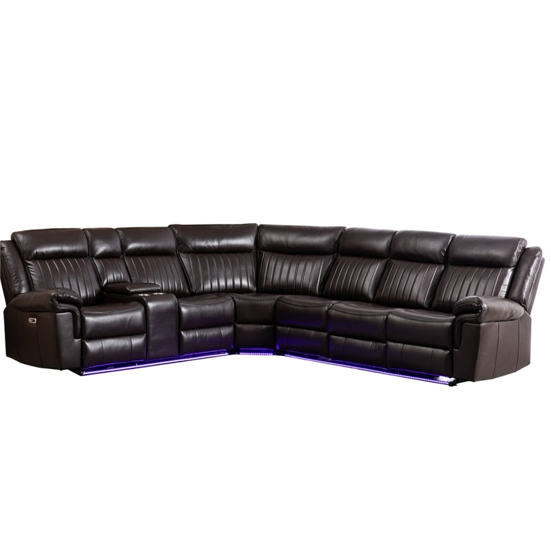 Hybition Power Reclining Sectional Sofa  PU Leather L-Shaped Sofa -Brown