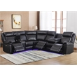 Power Reclining PU Leather Sectional Sofa w/ Speaker & Wireless Charging & Outlet & LED Strip Black