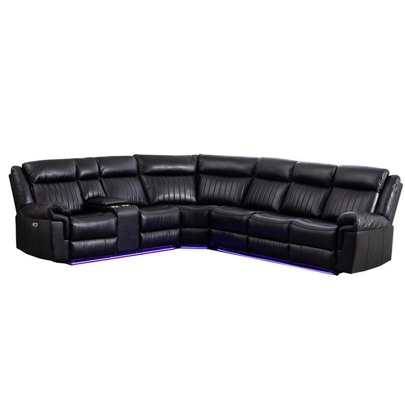 Hybition Power Reclining Sectional Sofa  PU Leather L-Shaped Sofa -Black