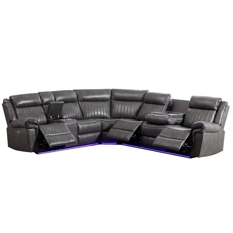 Hybition Power Reclining Sectional Sofa  PU Leather L-Shaped Sofa -Grey