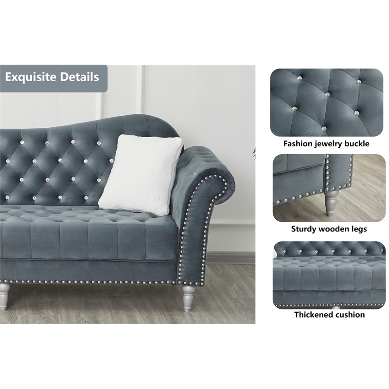 Hybition Modern Velvet Sofa Set Button Tufted Sofa and Loveseat-Dark Grey
