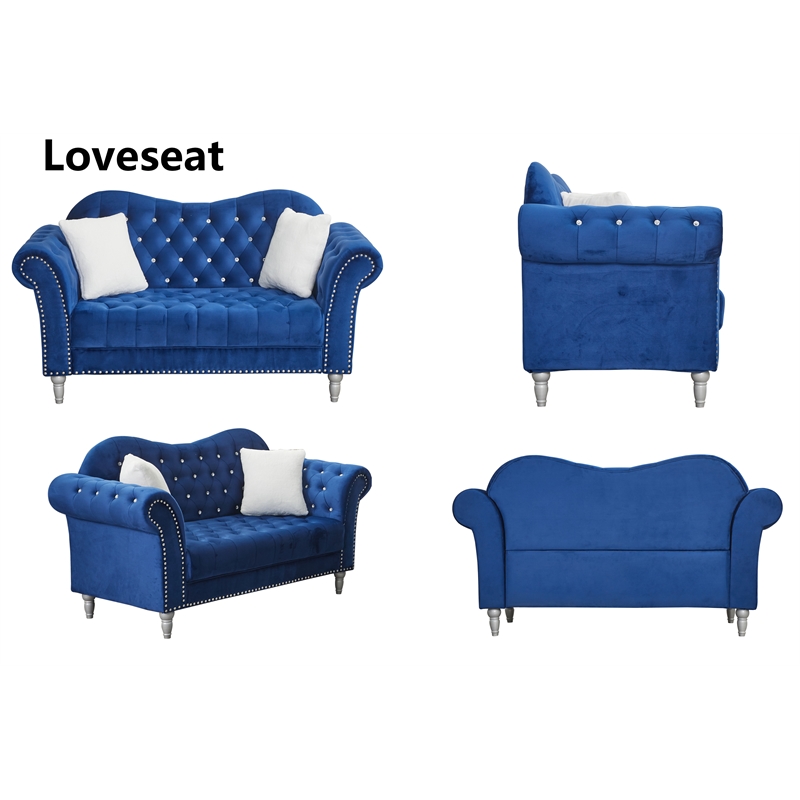 Hybition Modern Velvet Sofa Set Button Tufted Sofa and Loveseat -Blue
