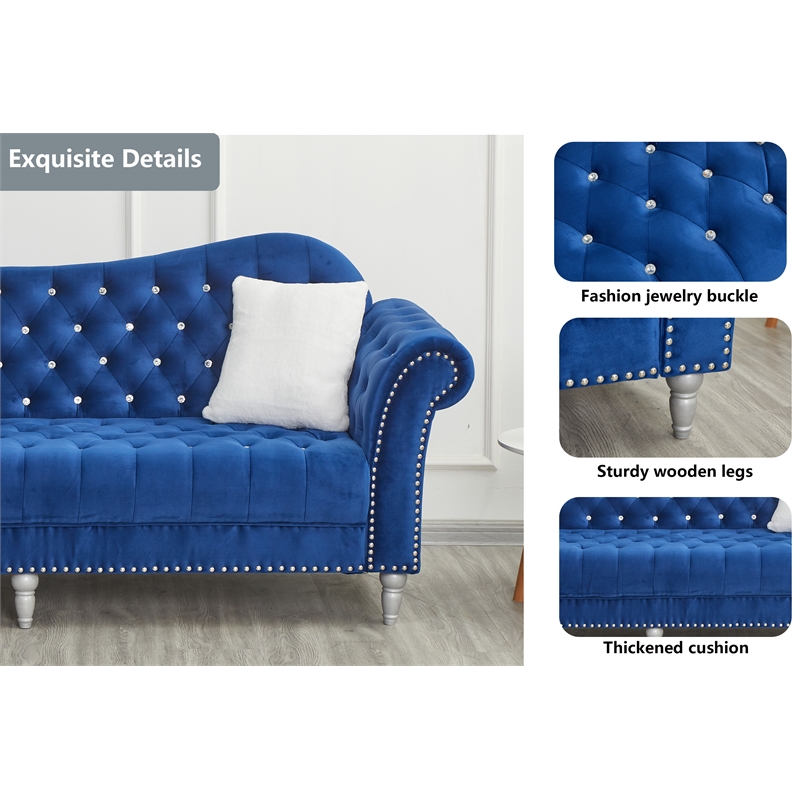 Hybition Modern Velvet Sofa Set Button Tufted Sofa and Loveseat -Blue