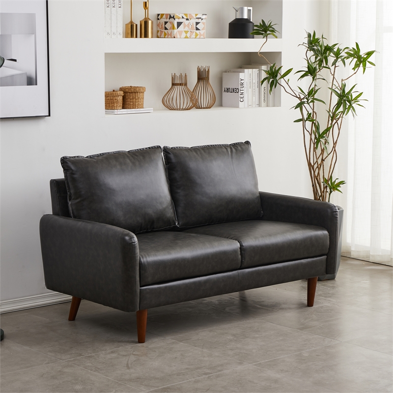 Hybition Faux Leather Loveseat Modern Sofa for Living Room Office Gray