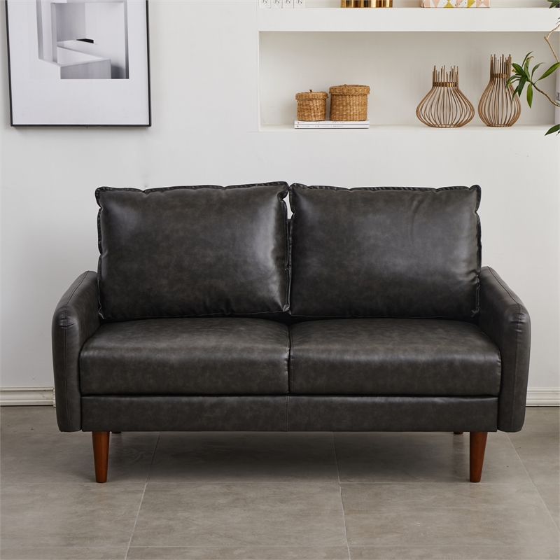 Hybition Faux Leather Loveseat Modern Sofa for Living Room Office Gray