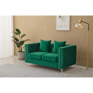 Hybition Velvet Sofa Modern Loveseat with Button-Tufted & Metal Legs Green