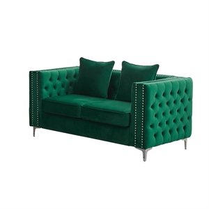 Hybition Velvet Sofa Modern Loveseat with Button-Tufted & Metal Legs Green