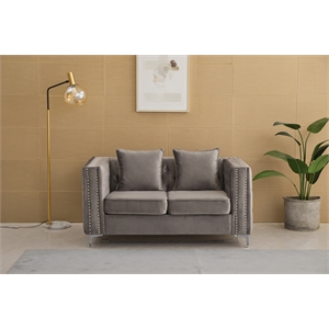 Hybition Velvet Sofa Modern Loveseat with Button-Tufted & Metal Legs Grey