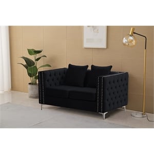 Hybition Velvet Sofa Modern Loveseat with Button-Tufted & Metal Legs Black