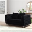 Hybition Velvet Sofa Modern Loveseat with Button-Tufted & Metal Legs Black