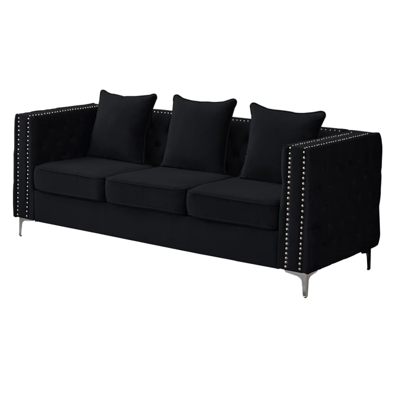 Hybition Velvet Sofa Modern Couch with Button-Tufted Metal Legs Black