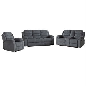 Hybition Fabric Reclining Sofa Set Modern Chair & Loveseat & Sofa Set Grey
