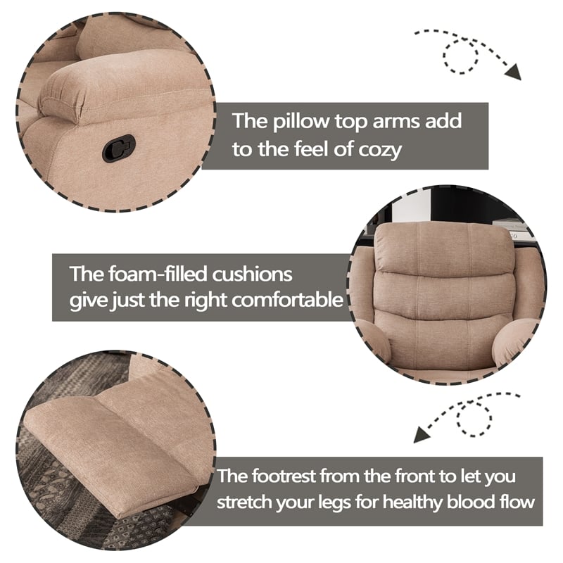 Hybition Fabric Reclining Sofa Set Modern Chair & Loveseat & Sofa Set Camel