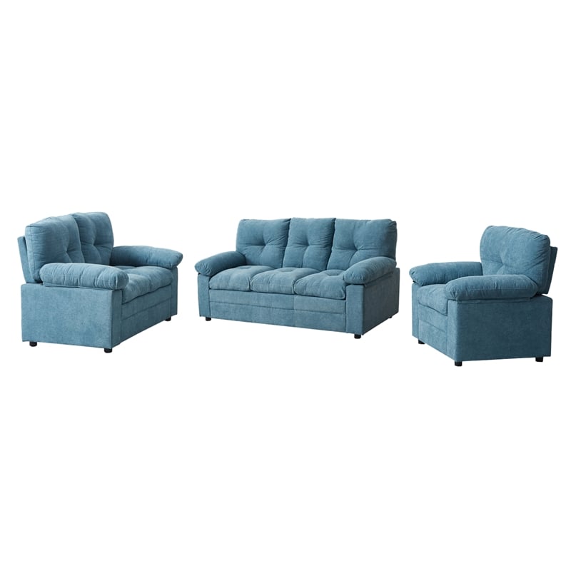 Hybiton Modern 3 Piece Sofa Set Linen Chair & Loveseat & Sofa - Blue