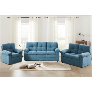 3 Piece Sofa Set Linen Living Room Set Cloud Couch Set Blue