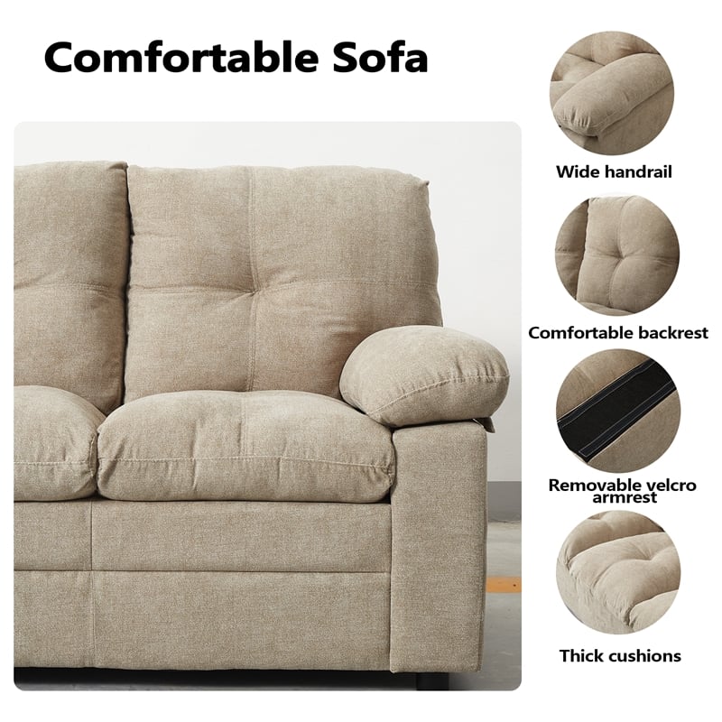 Hybiton Modern 3 Piece Sofa Set Linen Chai r& Loveseat & Sofa-Light Camel