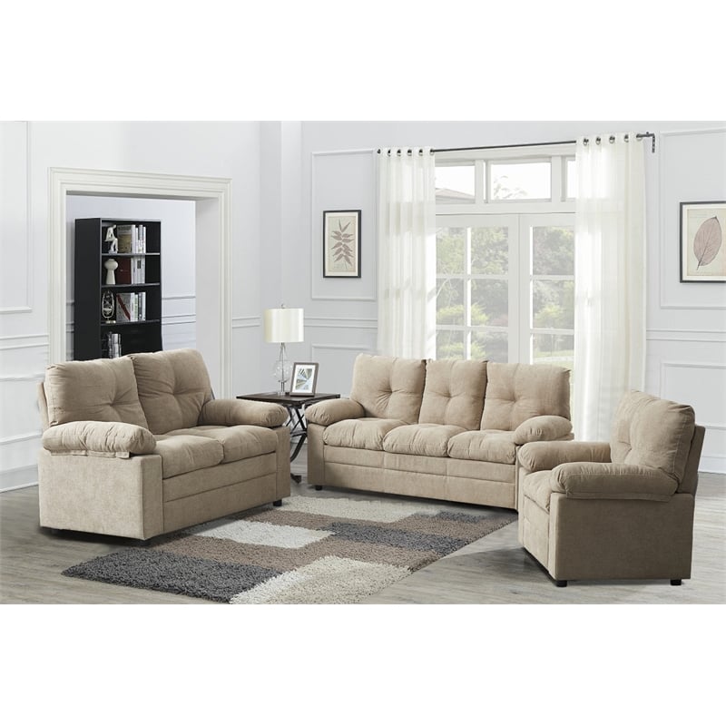 Hybiton Modern 3 Piece Sofa Set Linen Chai r& Loveseat & Sofa-Light Camel