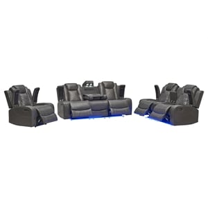 Hybition PU Leather 3 Pieces Power Reclining Multi-functional Sofa Set - Grey