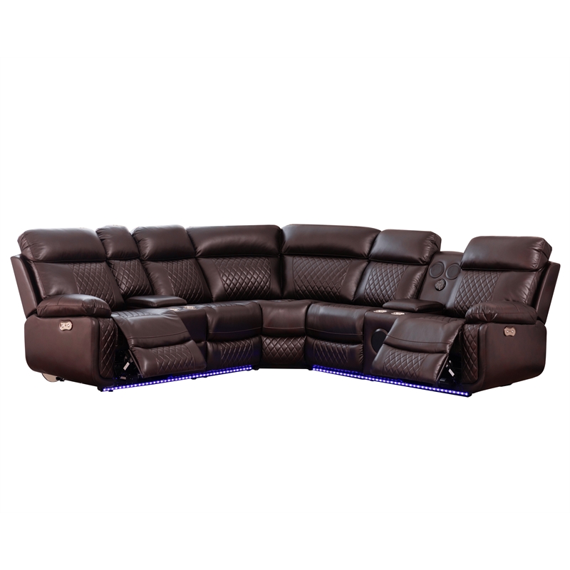 Hybition PU Leather Modern Sofa Power Reclining Multi-Functional Couch-Brown