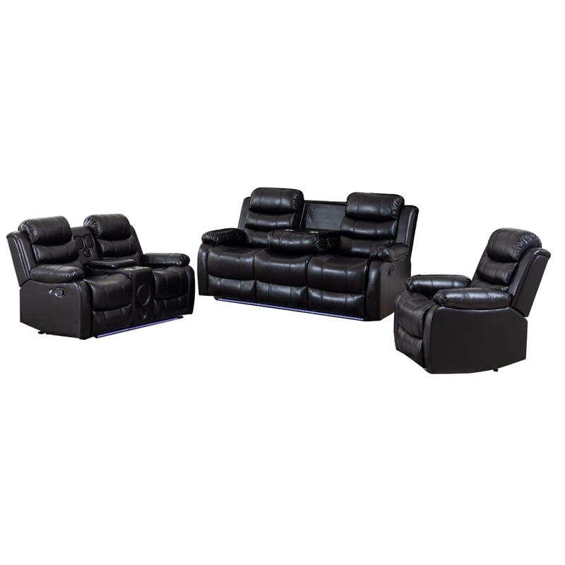 Hybition PU Leather Multi Functional Sofa Set Reclining Living Room Set Black