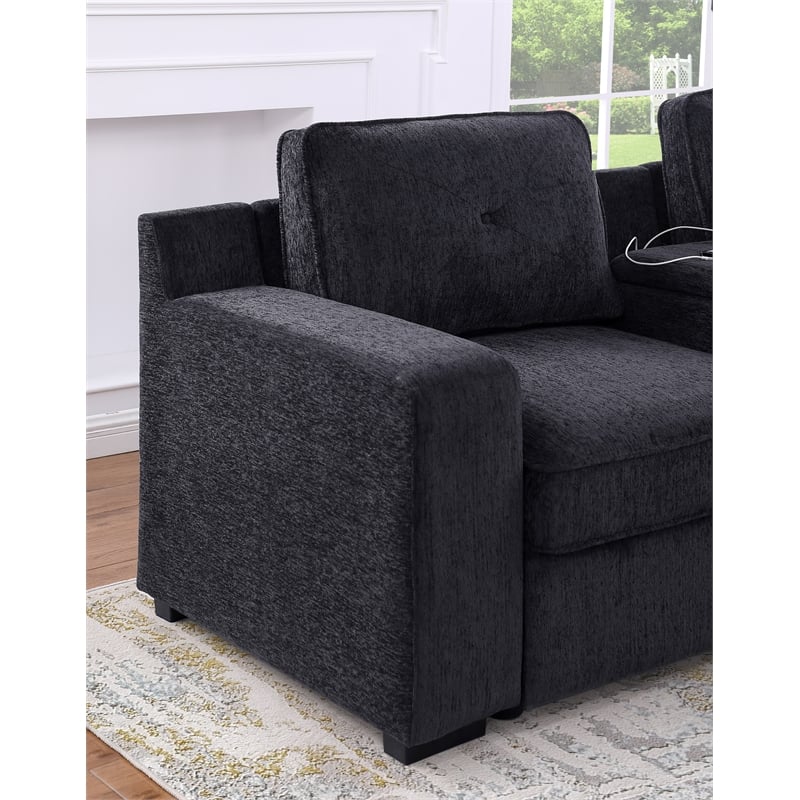 Hybition Modern Chenille Sofa Pull out Sofabed & Multifunctional Console-Grey