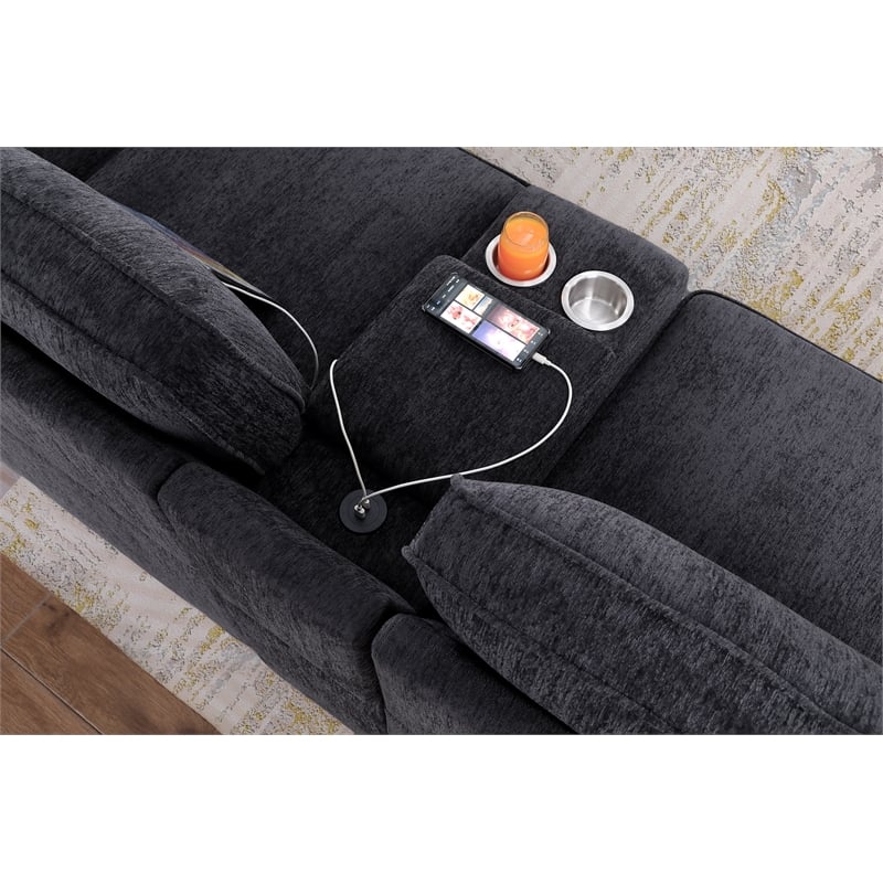 Hybition Modern Chenille Sofa Pull out Sofabed & Multifunctional Console-Grey