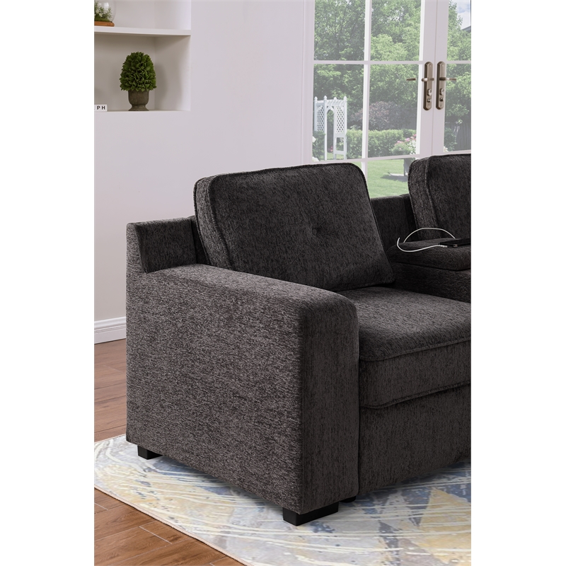 Hybition Modern Chenille Sofa Pull out Sofabed & Multifunctional Console-Brown