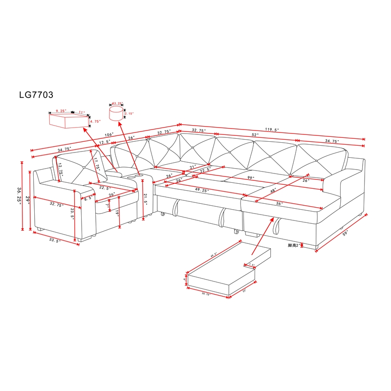 Hybition Modern Chenille Sofa Pull out Sofabed & Multifunctional Console-Beige