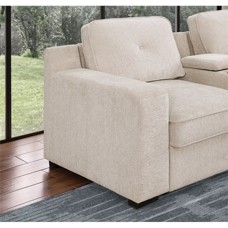 Hybition Modern Chenille Sofa Pull out Sofabed & Multifunctional Console-Beige