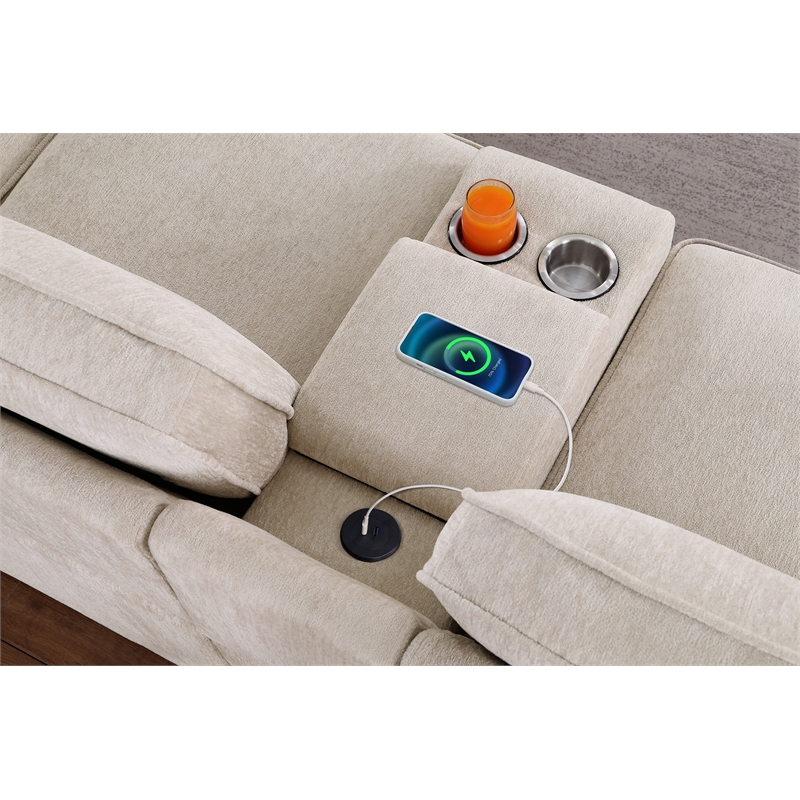 Hybition Modern Chenille Sofa Pull out Sofabed & Multifunctional Console-Beige