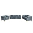 Hybition 3-Pieces Living Room Set Modern Velvet Sofa Set & Golden rivets-Grey