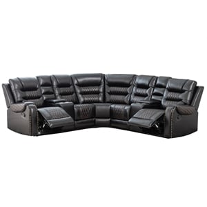 Hybition Manual Recliner Sectional Sofa Set PU Leather L-Shaped Couch Black