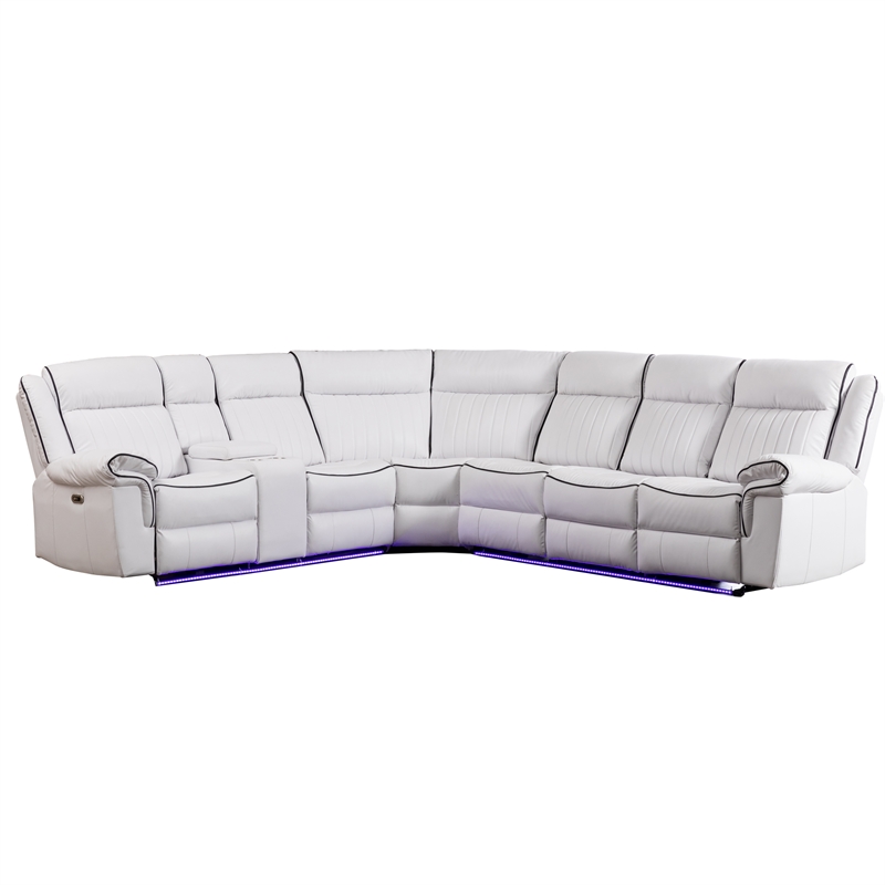 Hybition Power Reclining Sectional Sofa  PU Leather L-Shaped Sofa White