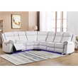 Power Reclining PU Leather Sectional Sofa w/ Speaker & Wireless Charging & Outlet & LED Strip White