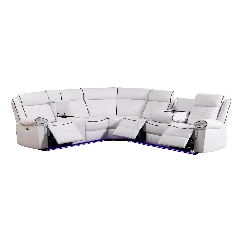 Hybition Power Reclining Sectional Sofa  PU Leather L-Shaped Sofa White