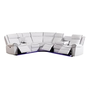 Hybition Power Reclining Sectional Sofa  PU Leather L-Shaped Sofa White