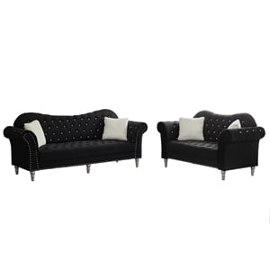 Modern Velvet Sofa Set Button Tufted Sofa and Loveseat-Black